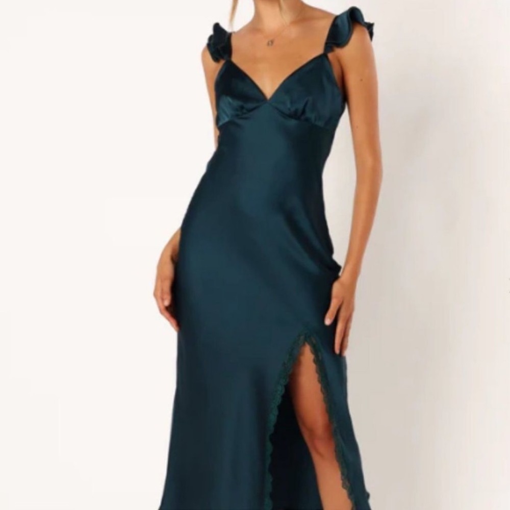 PETAL & PUP- QUINTIN FRILL MIDI DRESS - EMERALD